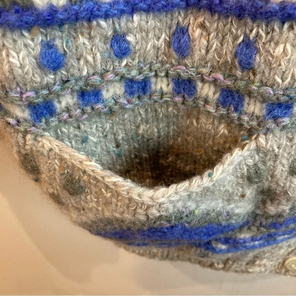 SEGRETS SUN PRINTS Sz L Wool Cotton Blend Hand Knitted Drop Shoulder Cardigan - Picture 5 of 13